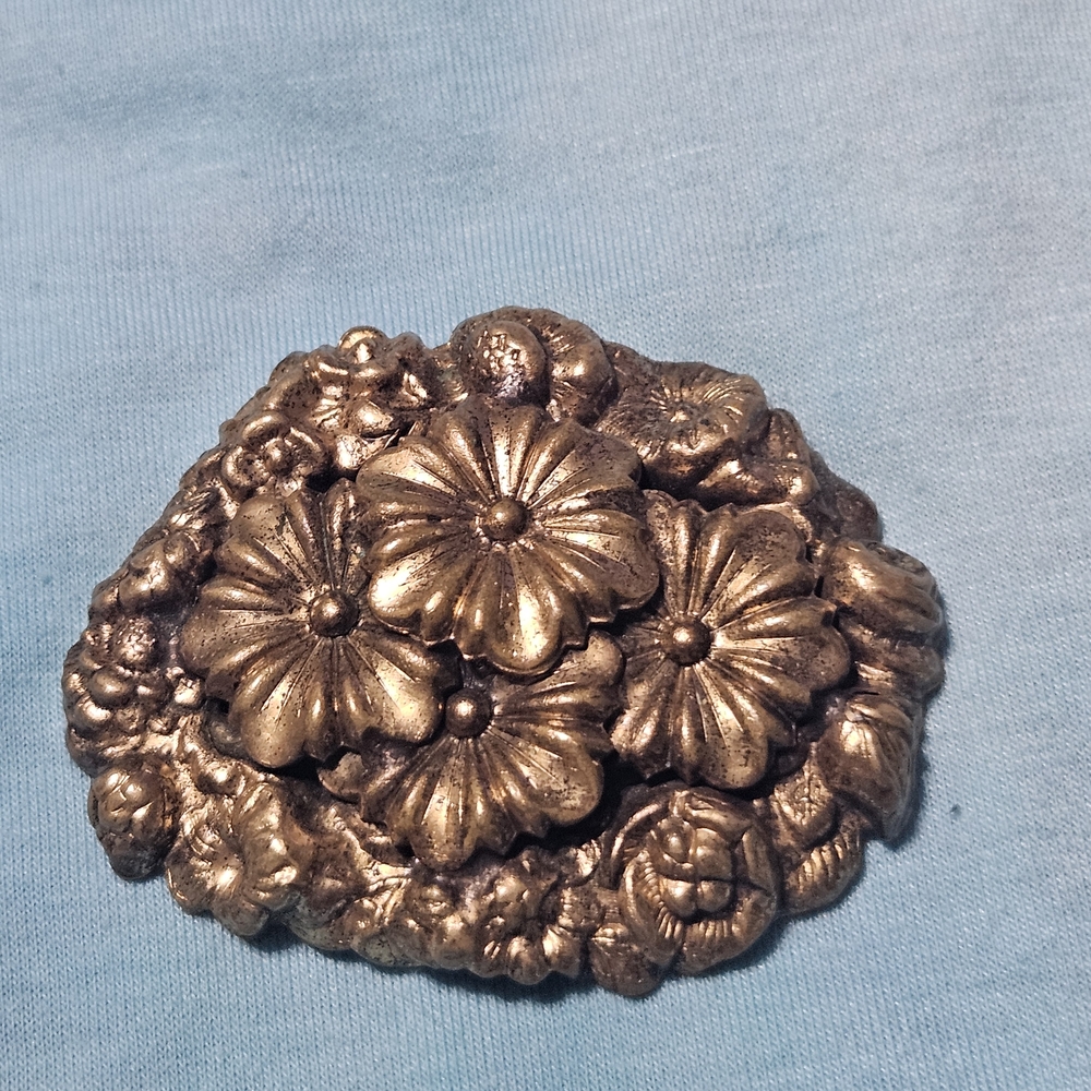 Vintage Layered Floral Brass Brooch 60s Style Hollow Back 2"x2" Light Weight